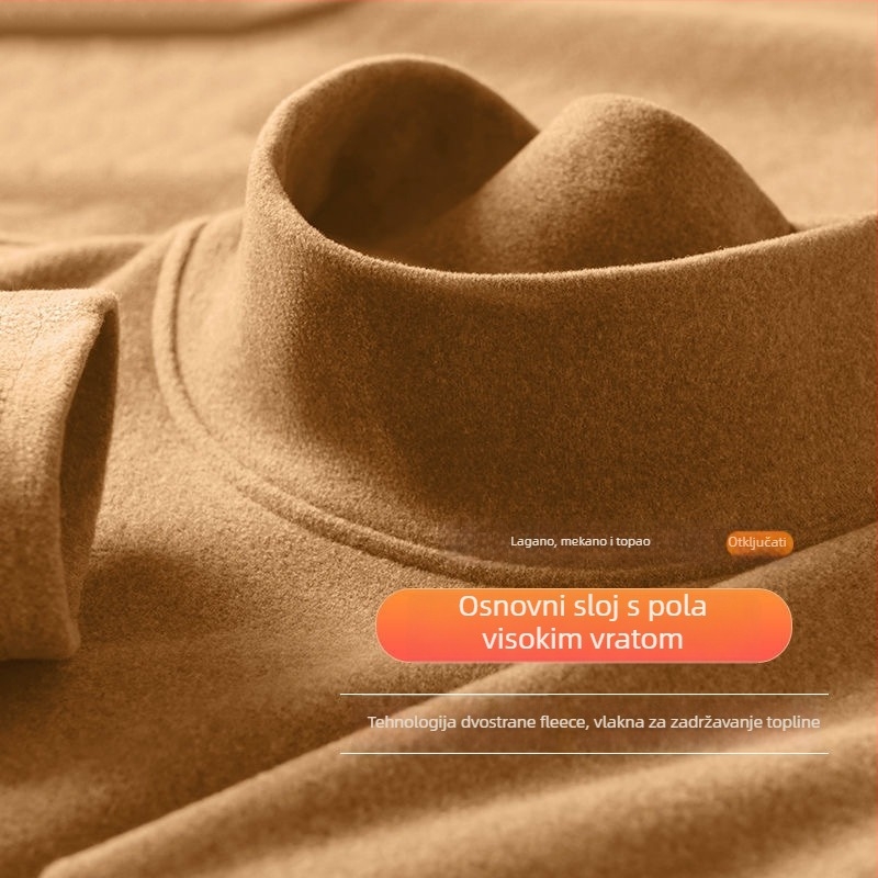 Muška majica s dugim rukavima, flis podstava, visoki ovratnik, zimski osnovni kroj, slim-fit