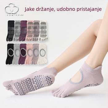 Ženske pamukaste joga čarape s silikon protivkliznim slojem, petoprstne za pilates i unutarnje vježbanje, kratke čarape
