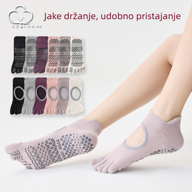Ženske pamukaste joga čarape s silikon protivkliznim slojem, petoprstne za pilates i unutarnje vježbanje, kratke čarape