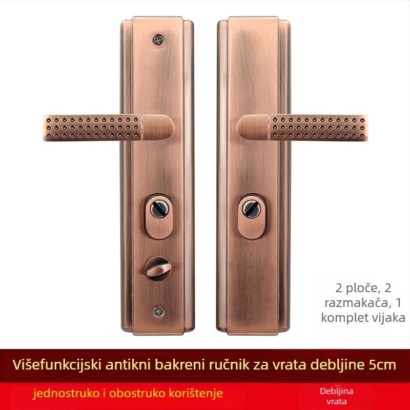 Brava na ručku za sigurnosna vrata, model 981205, ploča od željeza, ručka od aluminijske legure, razmak rupa 235 mm, moderan minimalistički stil