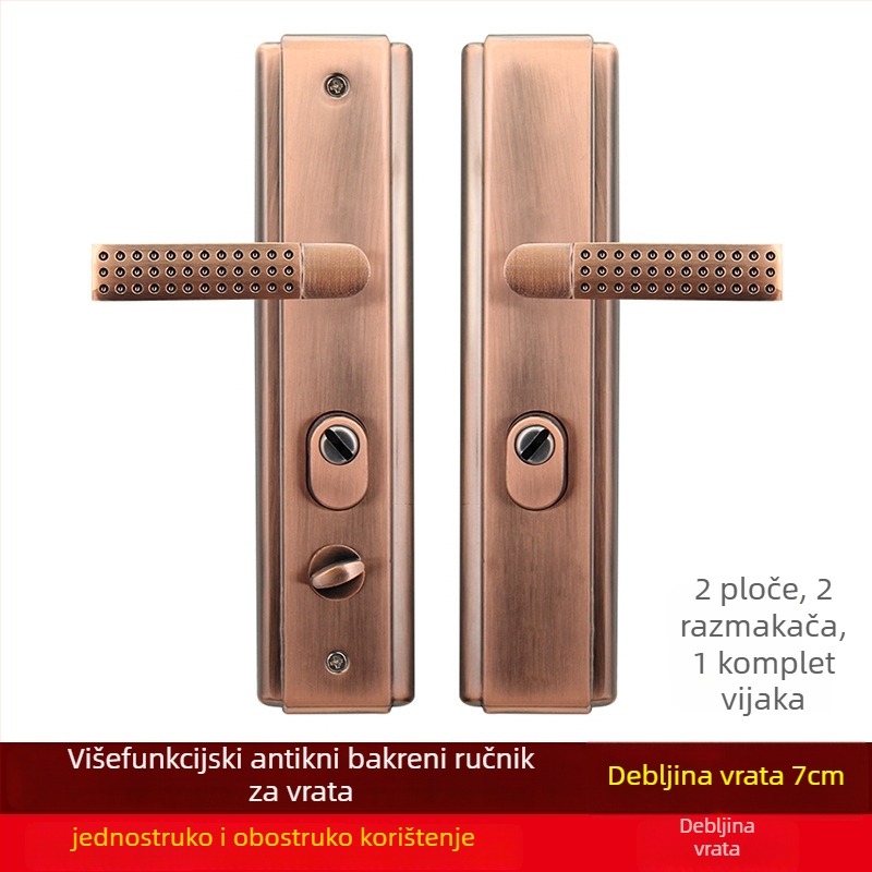 Brava na ručku za sigurnosna vrata, model 981205, ploča od željeza, ručka od aluminijske legure, razmak rupa 235 mm, moderan minimalistički stil