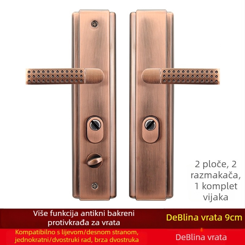Brava na ručku za sigurnosna vrata, model 981205, ploča od željeza, ručka od aluminijske legure, razmak rupa 235 mm, moderan minimalistički stil