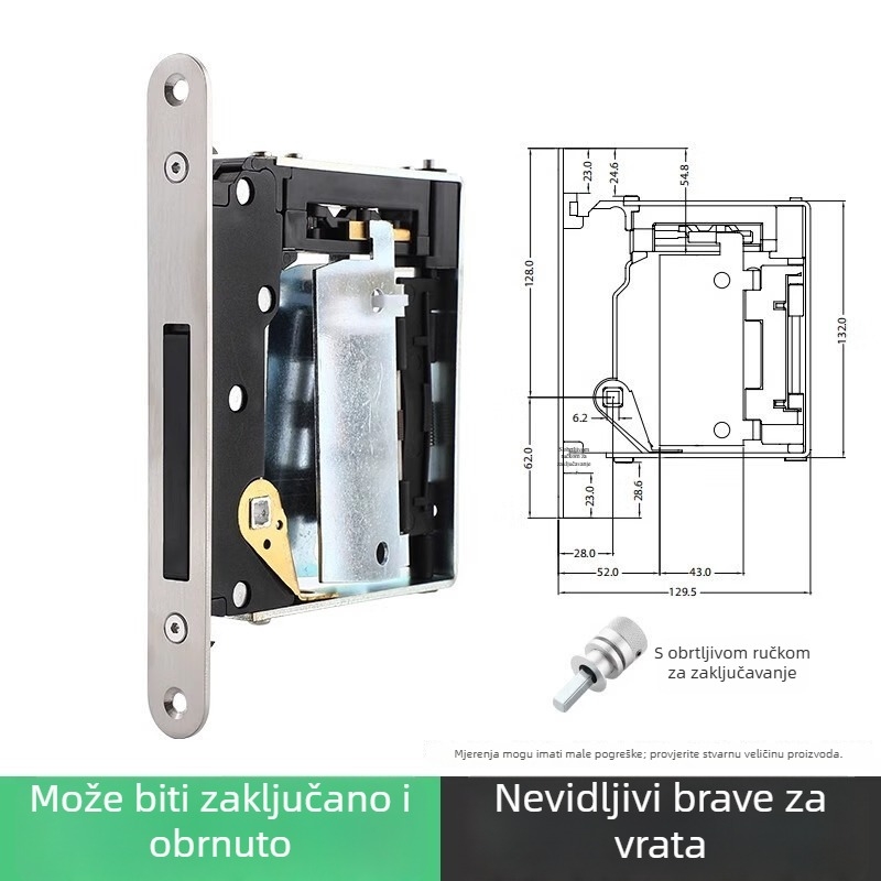 AHANDLE kvaka za vrata s mehanizmom zaključavanja, nehrđajući čelik, moderno minimalistički stil, za vrata debljine 35–50 mm