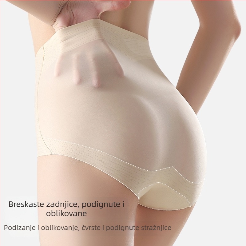 Ženske gaćice za oblikovanje s visokim pojasom, oblikovanje trbuha, podizanje bokova, antibakterijska podstava u području prepona, prozračni najlon (Glavni materijal: najlon 50–70%; Podstava u preponama: viskoza 80–90%; Vlakna: 6–10D)