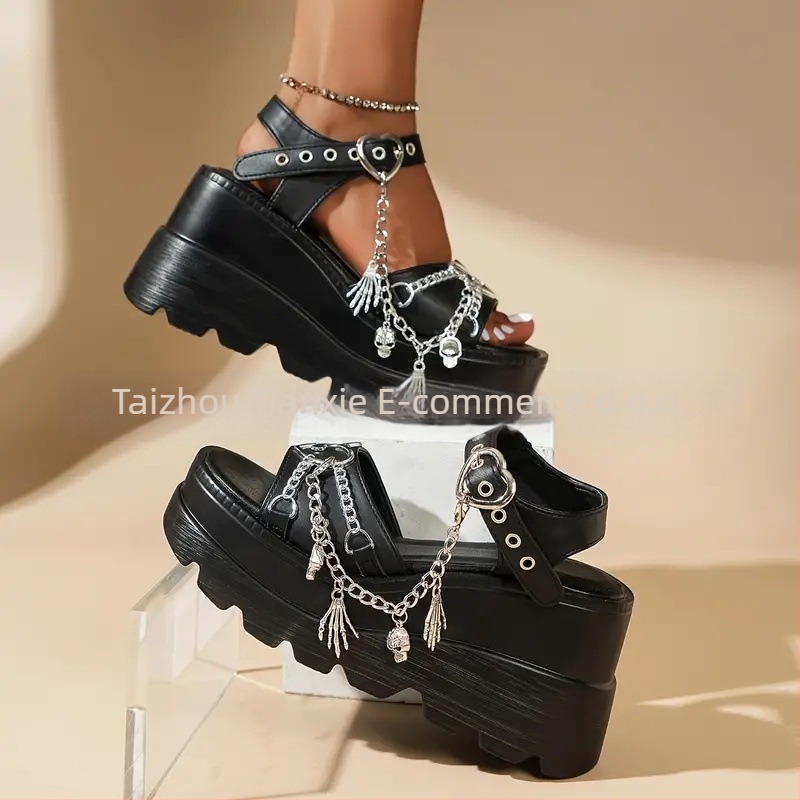 Roma sandale s PU gornjim dijelom, gumom, zaobljenim vrhom, prednje vezanje, punk stil