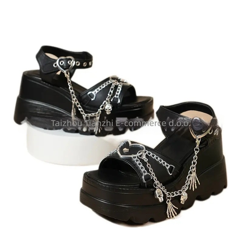 Roma sandale s PU gornjim dijelom, gumom, zaobljenim vrhom, prednje vezanje, punk stil