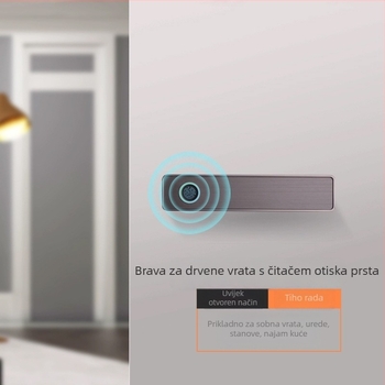 Minimalistička pametna brava za vrata s otiskom prsta za drvena vrata — brzo skeniranje <0.001 s, pohranjivanje 100 otisaka, >100000 otključavanja, lažno prepoznavanje <0.001%, radna temperatura -20 do 50°C