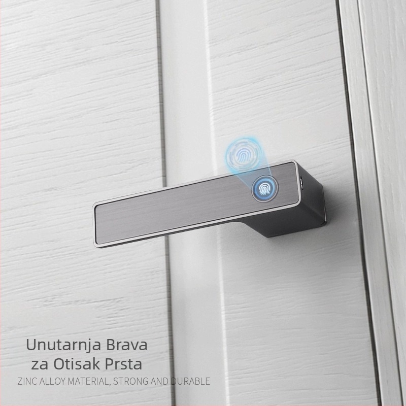 Minimalistička pametna brava za vrata s otiskom prsta za drvena vrata — brzo skeniranje <0.001 s, pohranjivanje 100 otisaka, >100000 otključavanja, lažno prepoznavanje <0.001%, radna temperatura -20 do 50°C