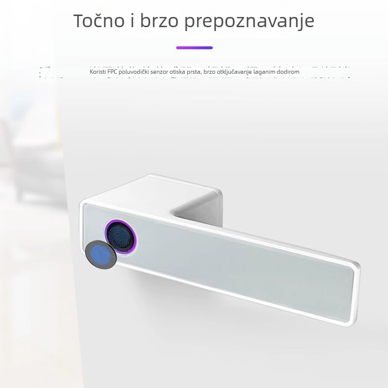 Minimalistička pametna brava za vrata s otiskom prsta za drvena vrata — brzo skeniranje <0.001 s, pohranjivanje 100 otisaka, >100000 otključavanja, lažno prepoznavanje <0.001%, radna temperatura -20 do 50°C