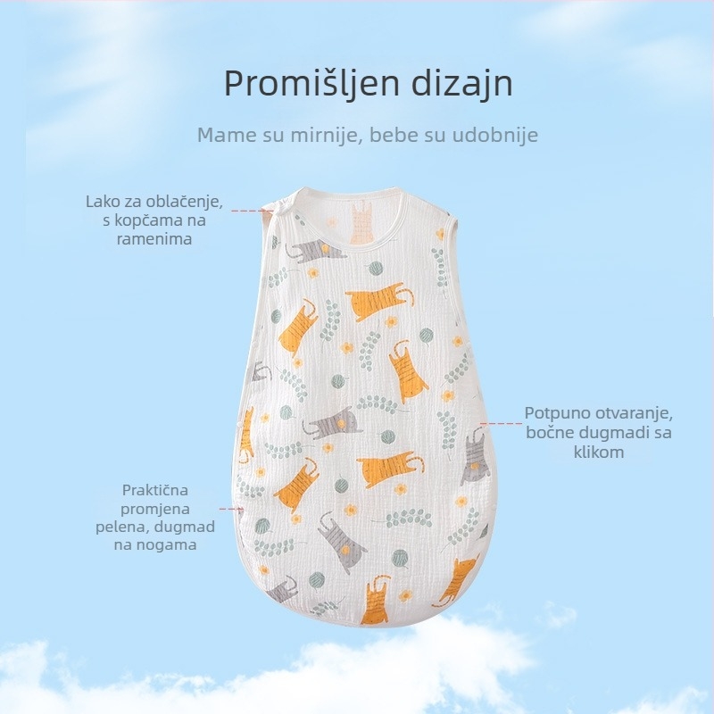 Beba spavaća vreća za ljeto, vest stil, 95% pamuk, podstava i punilo pamuk, bez rukava, karikatura uzorak