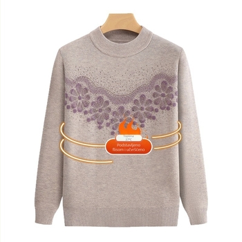 Ženski topli plišasti pleteni gornji dio za jesen-zimu, poliesterska smjesa, okrugli izrez, dugi rukav, normalna duljina (50–65 cm), elegantan gradski stil; glavni materijal 70–80% poliestera, sekundarni ≤30%