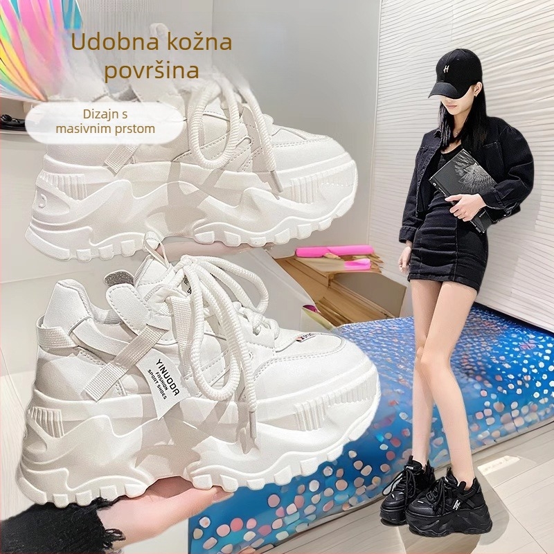 Ženske tenisice tipa dad shoes s gornjim PU+mrežnim dijelom, vezanje, okrugla špička, gumeni potplat, visina pete 6-8 cm