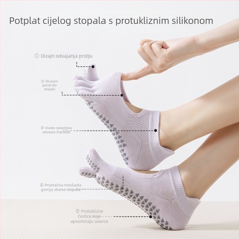 Ženske čarape s pet prstiju, od pamuka, kratke do gležnja, za unutarnji pilates i jogu, protivklizne i protiv trenja