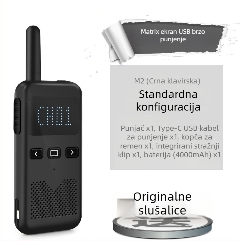 Walkie-Talkie interkom – ultra-tanki ručni, 400-470 MHz, 8 W, 16 kanala, domet 5–10 km, baterija 8000 mAh