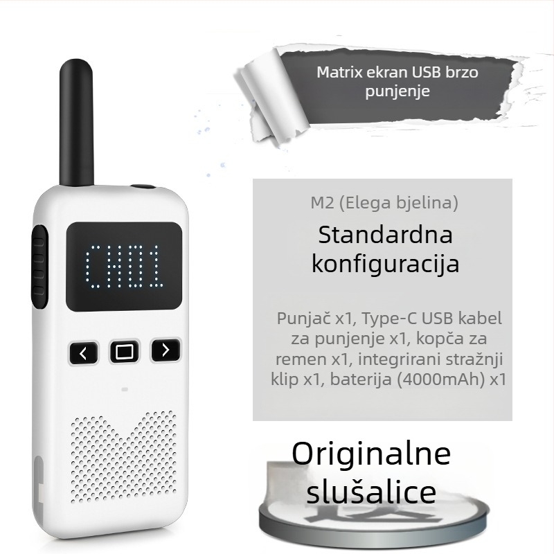 Walkie-Talkie interkom – ultra-tanki ručni, 400-470 MHz, 8 W, 16 kanala, domet 5–10 km, baterija 8000 mAh