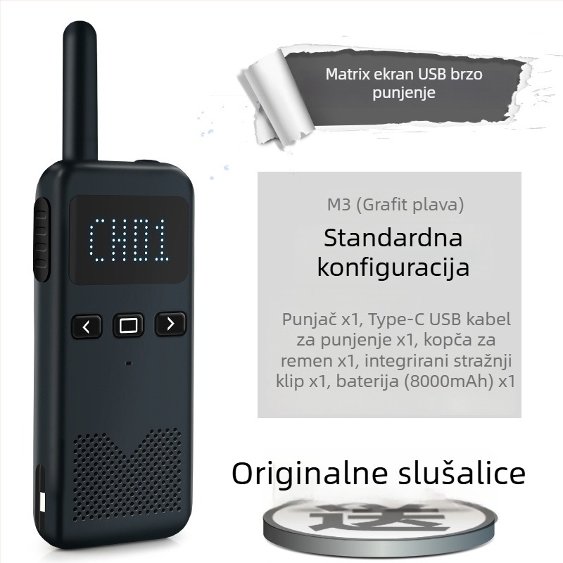 Walkie-Talkie interkom – ultra-tanki ručni, 400-470 MHz, 8 W, 16 kanala, domet 5–10 km, baterija 8000 mAh