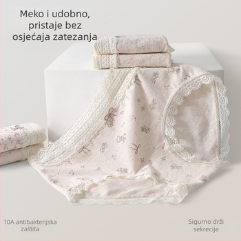 Ženske pamukaste gaćice s čipkom na rubu, cvjetni uzorak, antibakterijske, Mulberry silk klizni dio prepona, produženi dio gaćica