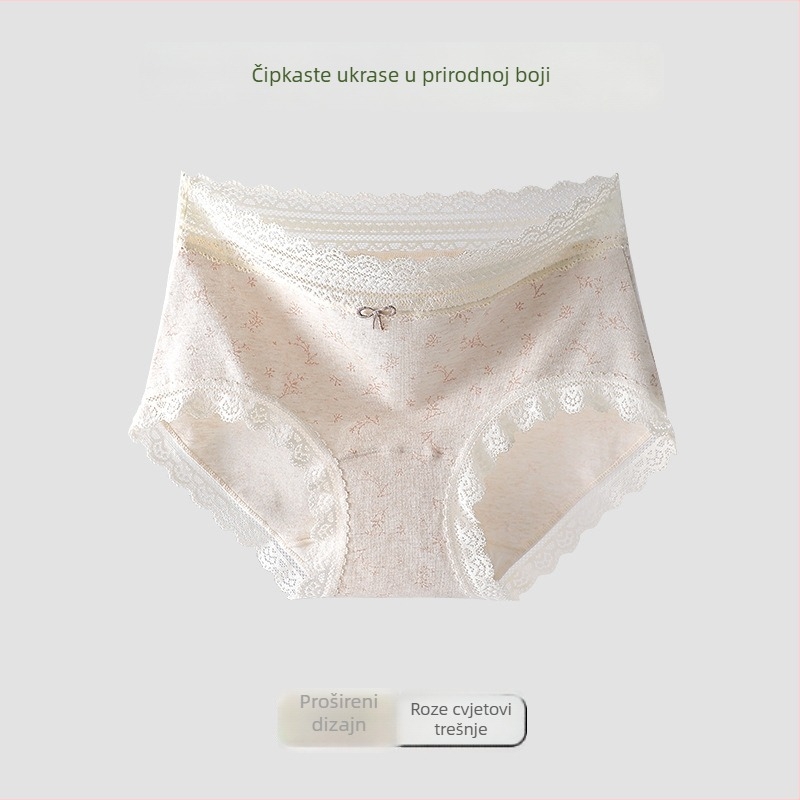 Ženske pamukaste gaćice s čipkom na rubu, cvjetni uzorak, antibakterijske, Mulberry silk klizni dio prepona, produženi dio gaćica