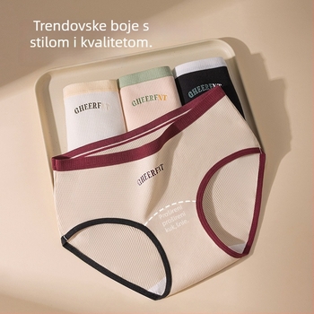 Ženske pamučne gaćice sa srednjim strukom, prozračne, antibakterijske, pleteni materijal, uzorak teksta.