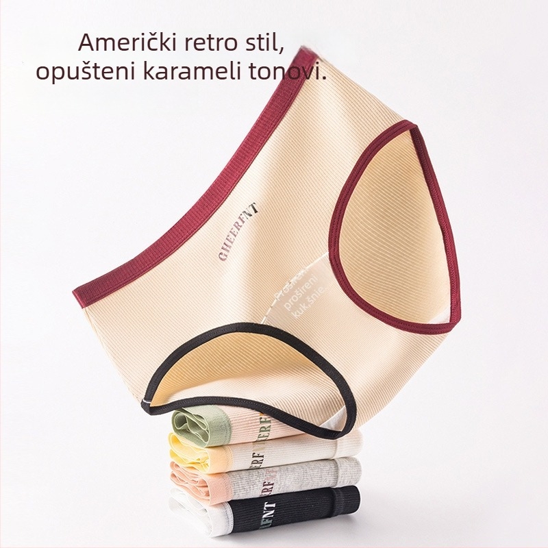 Ženske pamučne gaćice sa srednjim strukom, prozračne, antibakterijske, pleteni materijal, uzorak teksta.