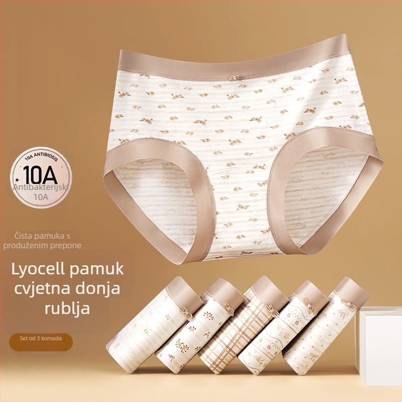 Ženske gaćice od Lyocell-a s cvjetnim uzorkom, srednja visina pojasa, antibakterijske i prozračne