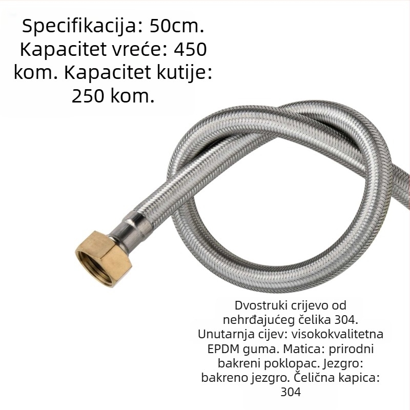 304 nehrđajući čelik opleteni crijev s debelim bakrenim završetcima za ulaz tople i hladne vode, spoj za bojler na WC, dvostruki kraj, vijčani priključak