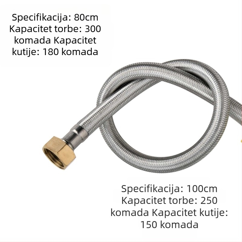 304 nehrđajući čelik opleteni crijev s debelim bakrenim završetcima za ulaz tople i hladne vode, spoj za bojler na WC, dvostruki kraj, vijčani priključak