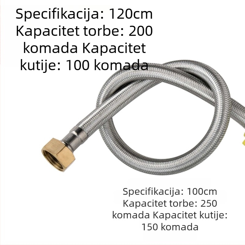 304 nehrđajući čelik opleteni crijev s debelim bakrenim završetcima za ulaz tople i hladne vode, spoj za bojler na WC, dvostruki kraj, vijčani priključak