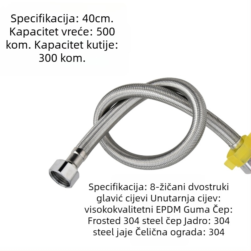 304 nehrđajući čelik opleteni crijev s debelim bakrenim završetcima za ulaz tople i hladne vode, spoj za bojler na WC, dvostruki kraj, vijčani priključak