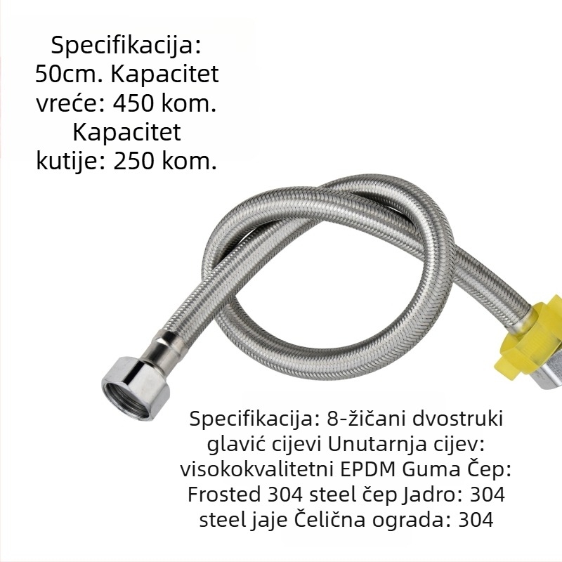 304 nehrđajući čelik opleteni crijev s debelim bakrenim završetcima za ulaz tople i hladne vode, spoj za bojler na WC, dvostruki kraj, vijčani priključak