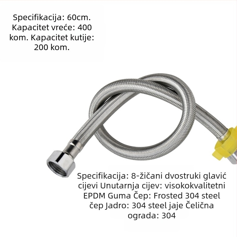 304 nehrđajući čelik opleteni crijev s debelim bakrenim završetcima za ulaz tople i hladne vode, spoj za bojler na WC, dvostruki kraj, vijčani priključak