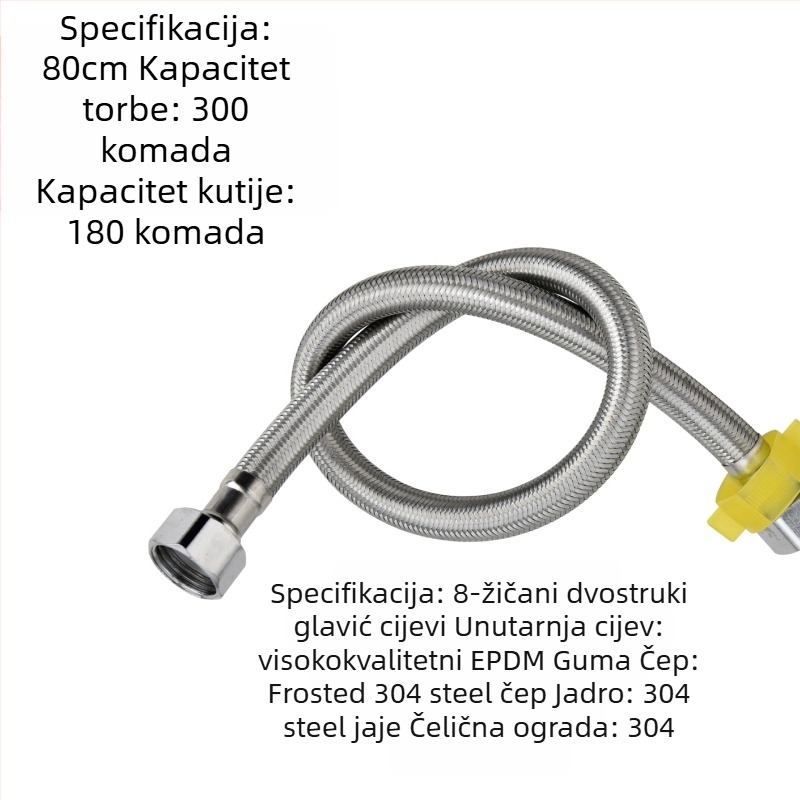 304 nehrđajući čelik opleteni crijev s debelim bakrenim završetcima za ulaz tople i hladne vode, spoj za bojler na WC, dvostruki kraj, vijčani priključak