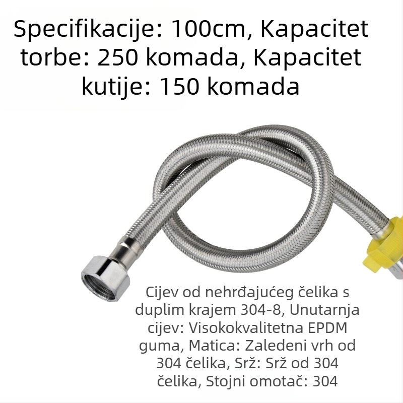 304 nehrđajući čelik opleteni crijev s debelim bakrenim završetcima za ulaz tople i hladne vode, spoj za bojler na WC, dvostruki kraj, vijčani priključak