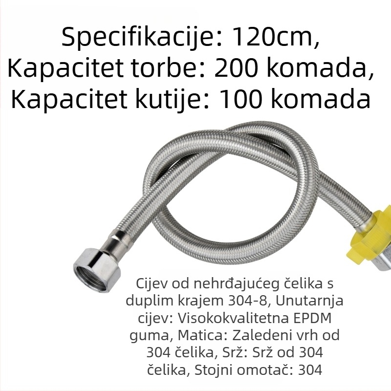 304 nehrđajući čelik opleteni crijev s debelim bakrenim završetcima za ulaz tople i hladne vode, spoj za bojler na WC, dvostruki kraj, vijčani priključak