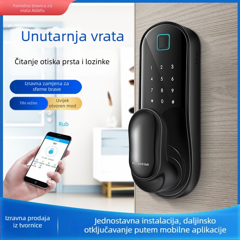 Jue Sheng FD-01 brava od cinkove legure s otiskom prsta i lozinkom za unutarnja drvena vrata, ured/stanovanje