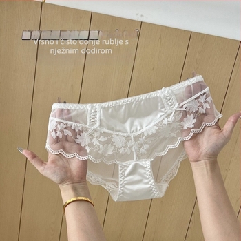 Ženske gaćice od najlona mreže, srednji pojas, podstava od 100% pamuka, cvjetni uzorak s mašnicom, prozračne, brzo se suše