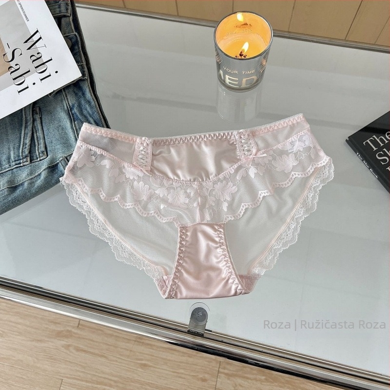 Ženske gaćice od najlona mreže, srednji pojas, podstava od 100% pamuka, cvjetni uzorak s mašnicom, prozračne, brzo se suše