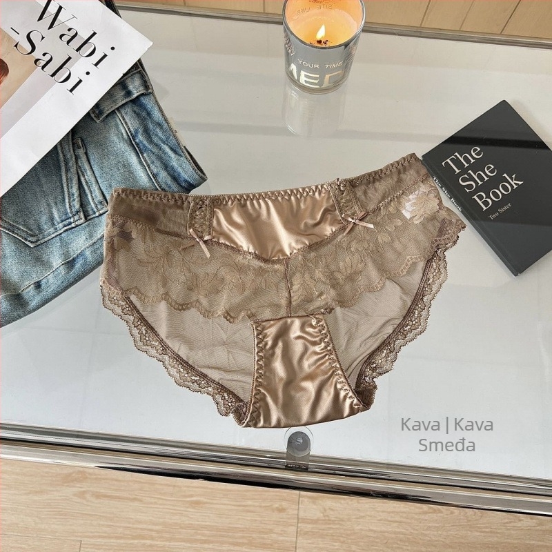 Ženske gaćice od najlona mreže, srednji pojas, podstava od 100% pamuka, cvjetni uzorak s mašnicom, prozračne, brzo se suše