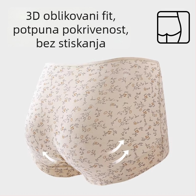 Ženske pamukaste gaćice s punim pokrovom, antibakterijske, prozračne, srednji struk, podstava 100% pamuk