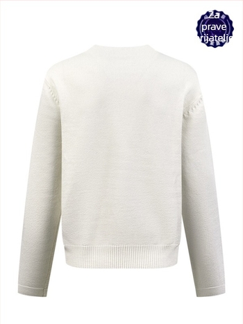 Kapucjački pleteni kardigan s izvezenim slovima, 100% vunа, širok kroj, okrugli izrez.