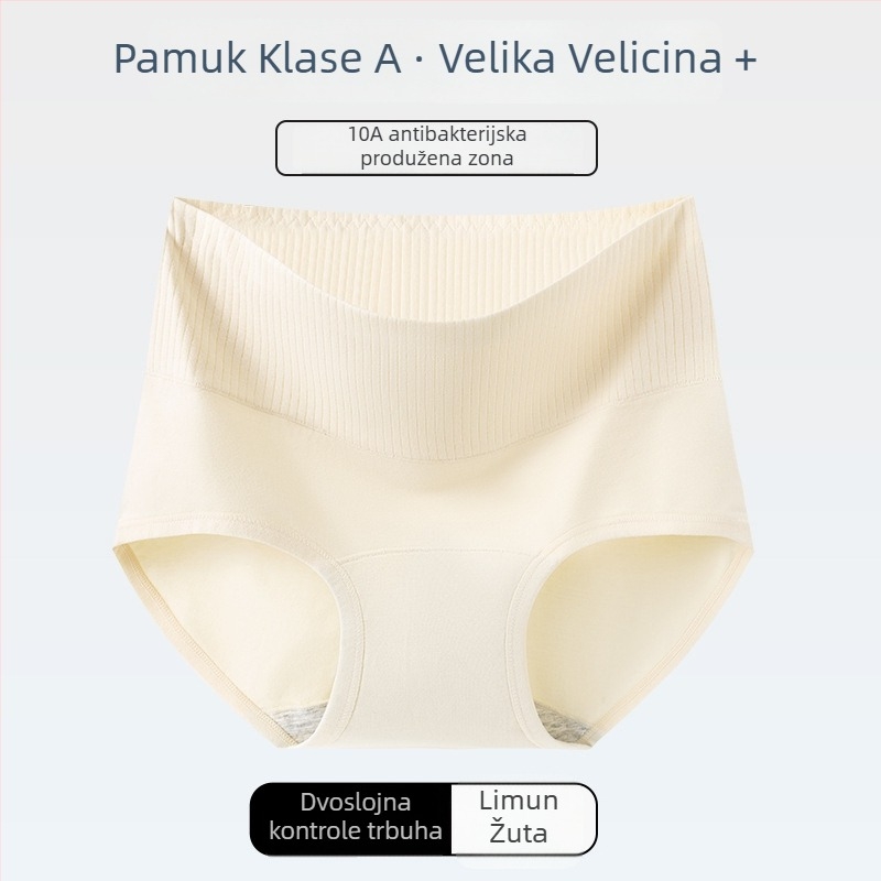 Pamukaste ženske gaćice visokog struka antibakterijske, prozračne, s produženim preponom, 95–100% pamuk