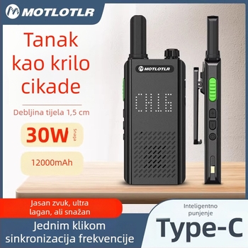Prijenosni walkie-talkie ultra-tanki dizajn industrijskog stila, 5W izlaz, domet 1,5–3 km, 5800mAh litijeva baterija, otporan na prašinu