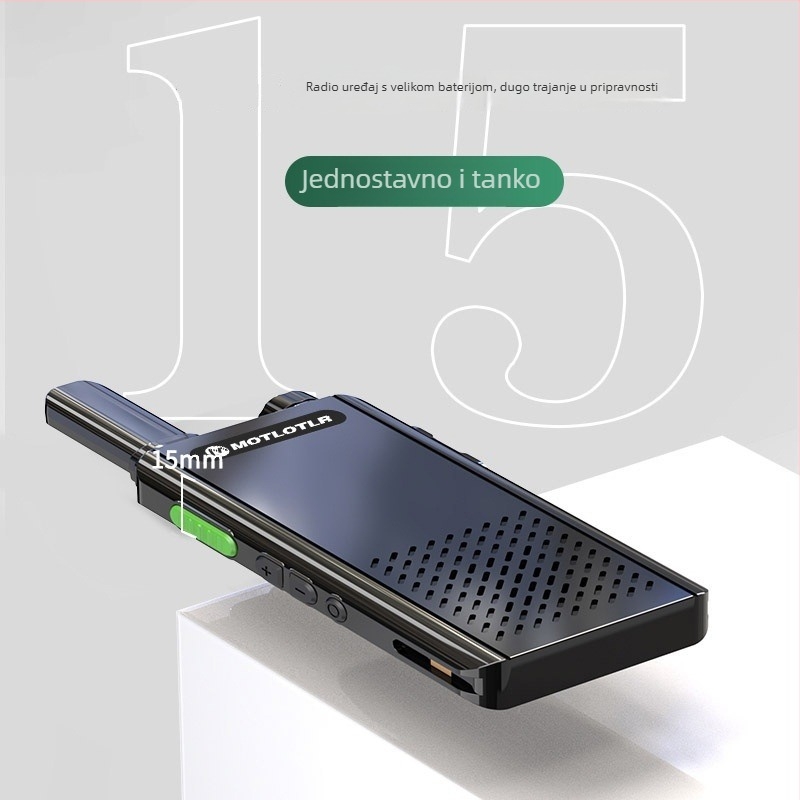 Prijenosni walkie-talkie ultra-tanki dizajn industrijskog stila, 5W izlaz, domet 1,5–3 km, 5800mAh litijeva baterija, otporan na prašinu