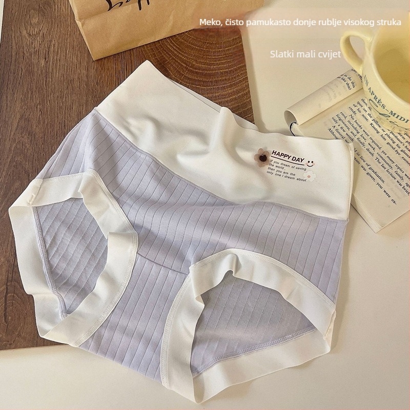 Ženske gaćice s visokim strukom od pamuka, potpora abdomena, prozračne i tanke, 80-90% pamuka, uzorak s valovitim točkicama