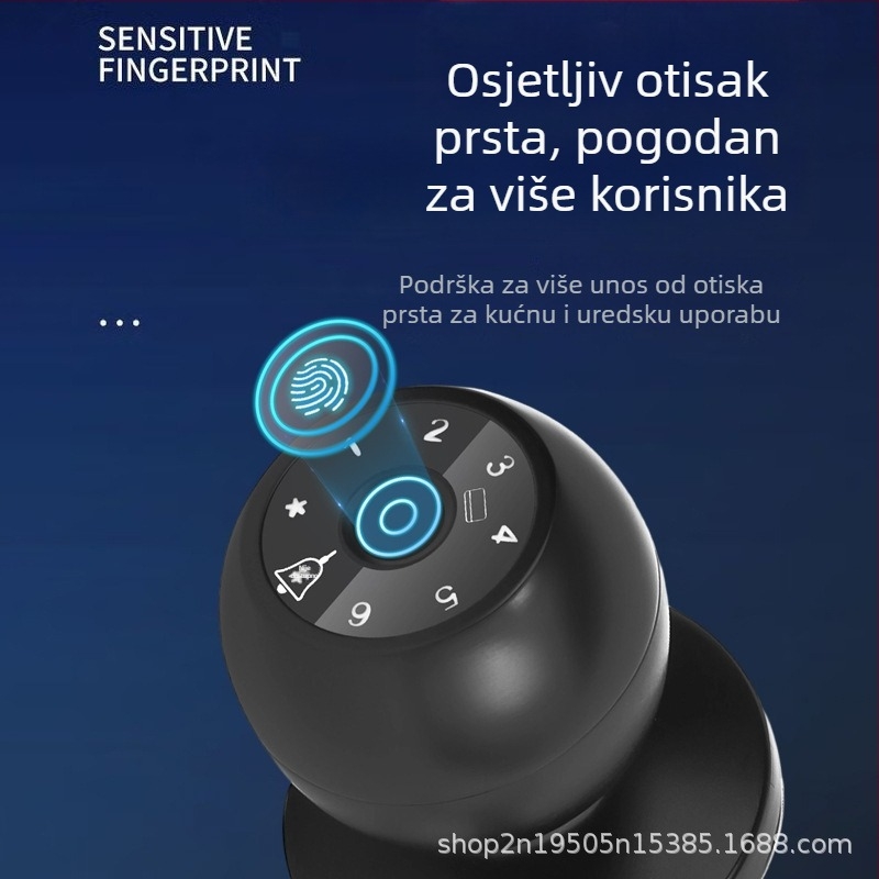 Model D03 Pametni brava s otiskom prsta za drvena vrata; kapacitet pohrane otisaka 50; više od 100000 otključavanja; vrijeme skeniranja <1 s; napajanje baterije