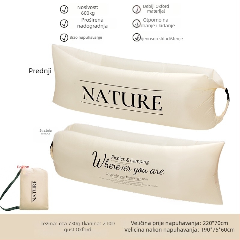 Lecamp napuhiva ležaljka za jednu osobu – prijenosno kampiranje rješenje (730 g; nosivost 300 kg; Oxford tkanina; dvostruka konstrukcija)