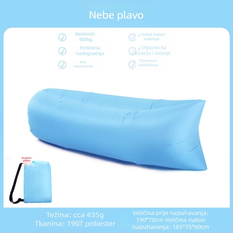 Lecamp napuhiva ležaljka za jednu osobu – prijenosno kampiranje rješenje (730 g; nosivost 300 kg; Oxford tkanina; dvostruka konstrukcija)