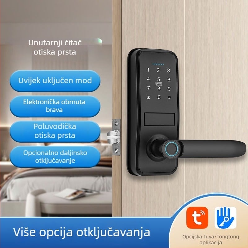 P13 Elektronička brava za vrata | 100 memorija otisaka prstiju; do 100000 otključavanja; skeniranje 0,1 s; pristup otiskom prsta, lozinkom ili ključem; pogodna za drvena, metalna ili plastična vrata