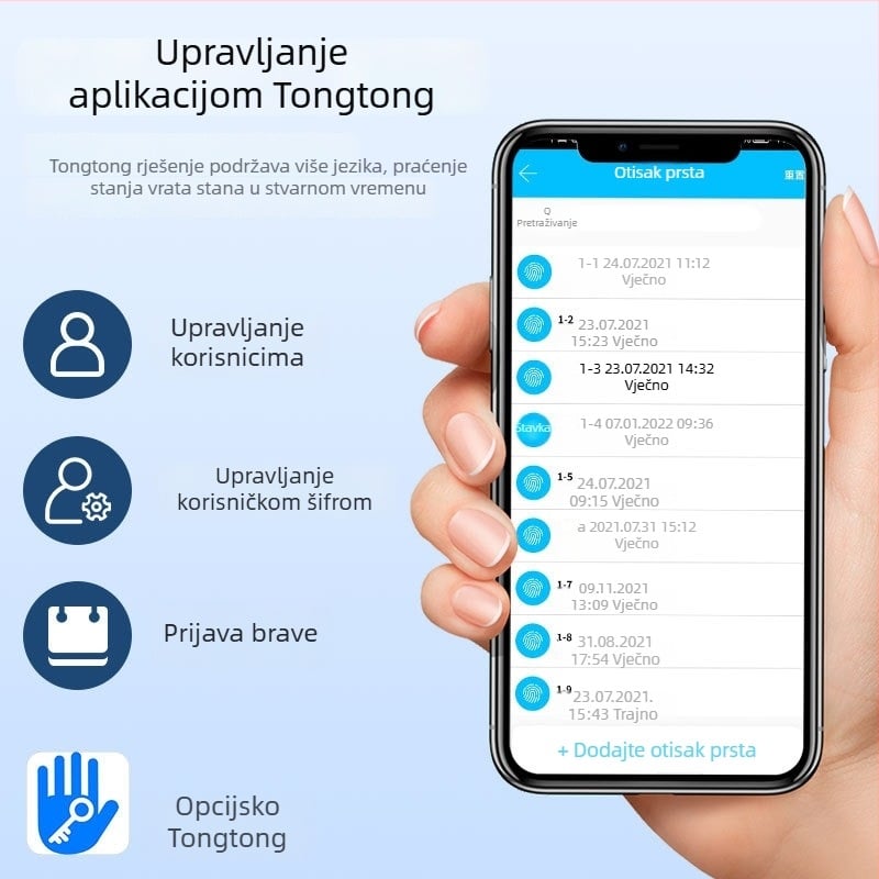 P13 Elektronička brava za vrata | 100 memorija otisaka prstiju; do 100000 otključavanja; skeniranje 0,1 s; pristup otiskom prsta, lozinkom ili ključem; pogodna za drvena, metalna ili plastična vrata