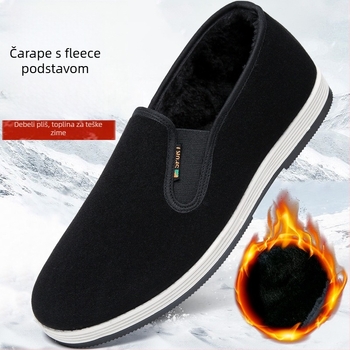 Muške zimske platnene papuče s flisom, niski profil, casual, protuklizna potplat, pamuk gornja strana, PVC đon